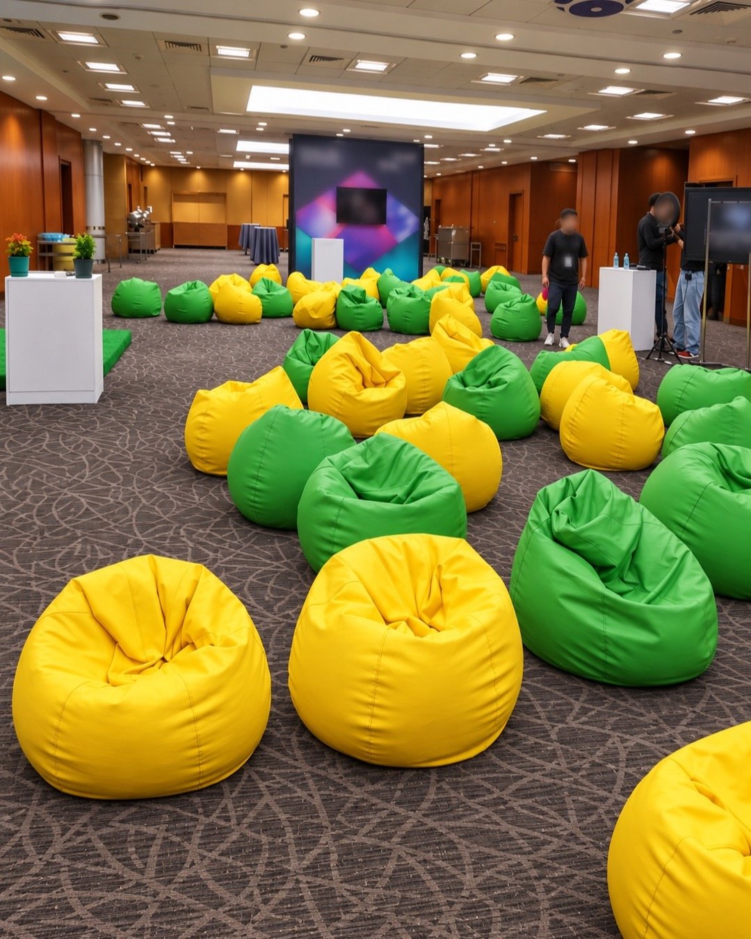 Corporate technology event — completed S.H. Bean Bags event, AI-refined image