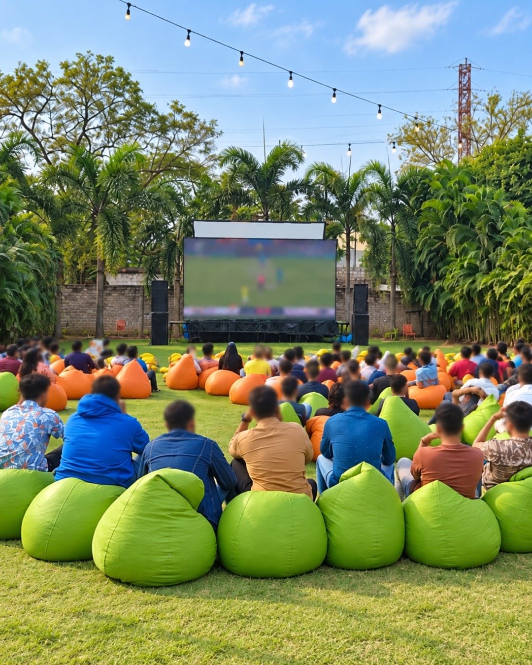 Outdoor sports screening — completed S.H. Bean Bags event, AI-refined image